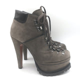Alaia Platform Hiking Boots Dark Taupe Suede Size 38.5 Lace-Up Ankle Boots