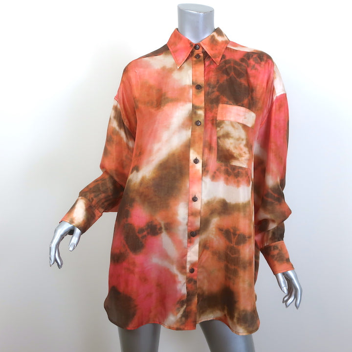 Zimmermann Vacay Tie Dye Shirt &amp; Relaxed Pants Set Pink/Orange Silk Size 2 NEW