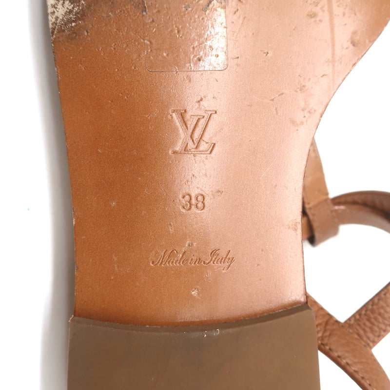 Louis Vuitton Explorer Flat Ankle Strap Sandals Brown Leather &amp; Monogram Size 38