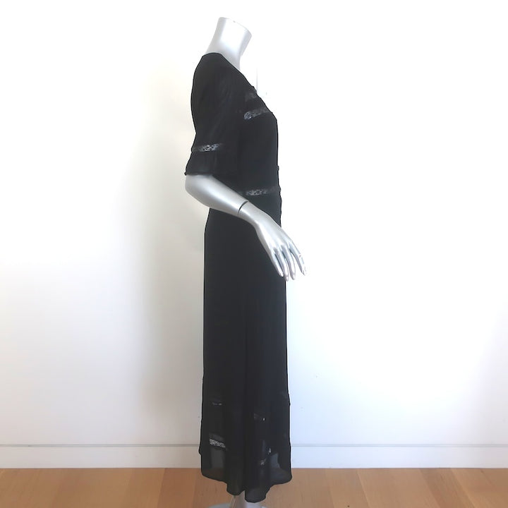 Reformation Woodson Lace-Trim Button-Up Midi Dress Black Crepe Size 8 NEW