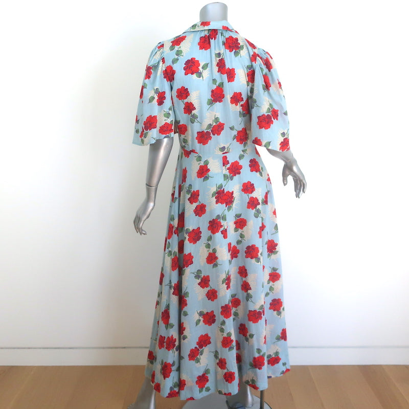 THE GREAT The Bridge Snap-Front Midi Dress Light Blue Floral Print Cotton Size 2