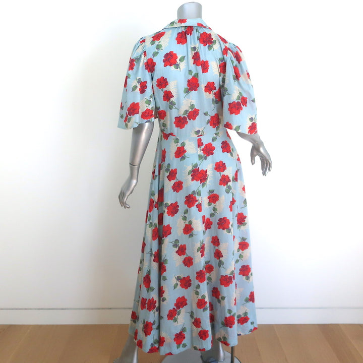 THE GREAT The Bridge Snap-Front Midi Dress Light Blue Floral Print Cotton Size 2