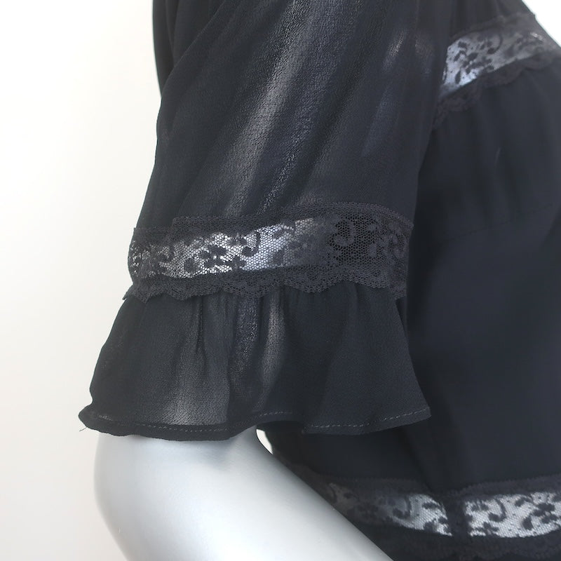 Reformation Woodson Lace-Trim Button-Up Midi Dress Black Crepe Size 8 NEW