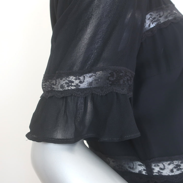Reformation Woodson Lace-Trim Button-Up Midi Dress Black Crepe Size 8 NEW