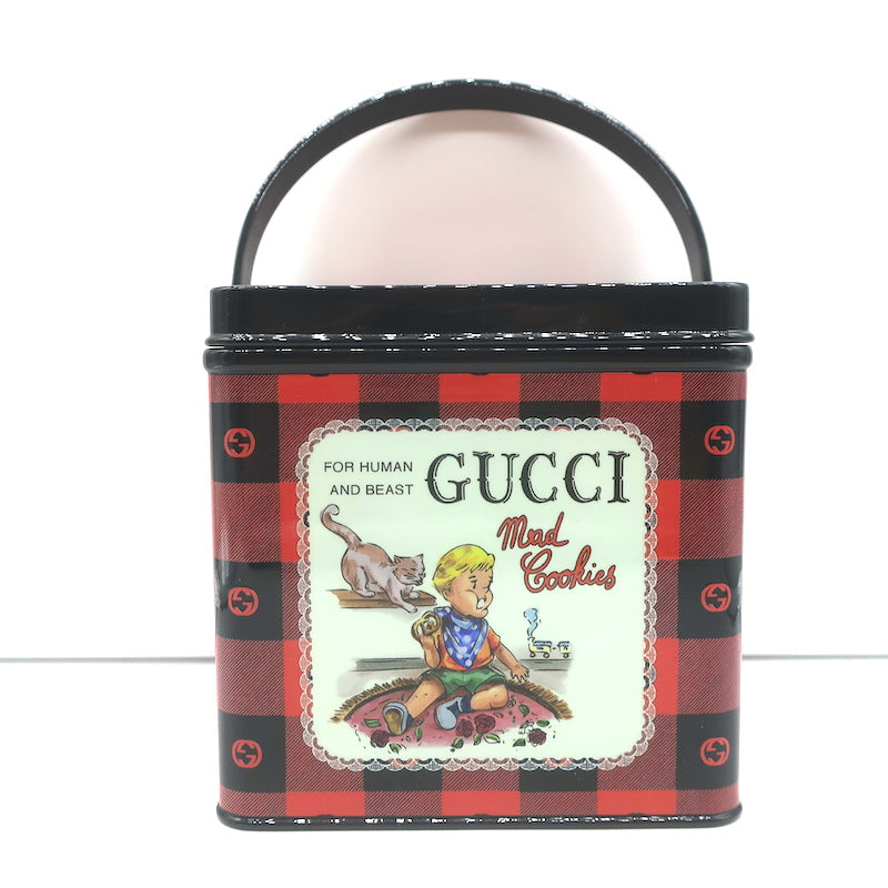 Gucci Mad Cookies Top Handle Lunchbox Bag Red &amp; Black Check Print Plastic NEW