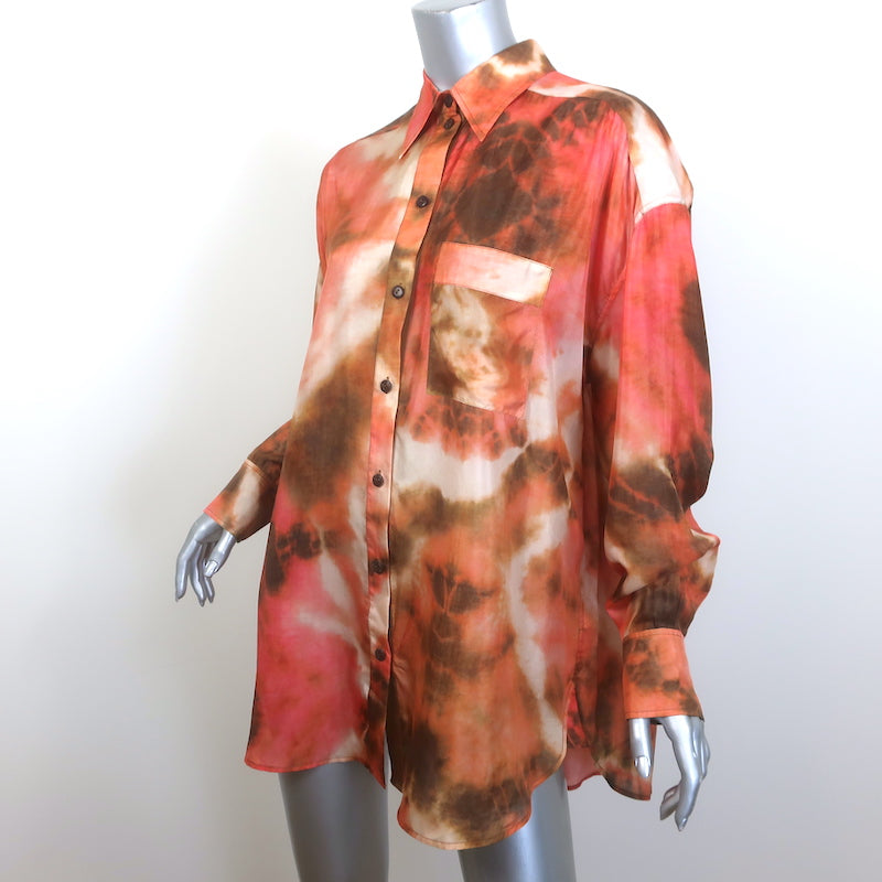 Zimmermann Vacay Tie Dye Shirt &amp; Relaxed Pants Set Pink/Orange Silk Size 2 NEW