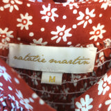 Natalie Martin Tassel Top Rust Floral Print Size Medium Long Sleeve Blouse