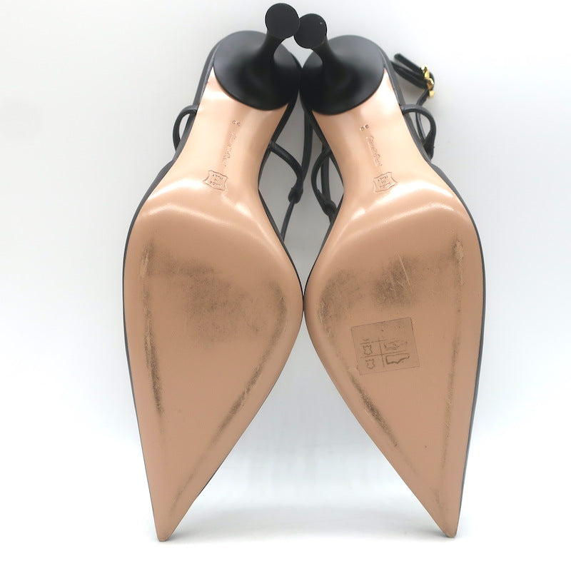 Gianvito Rossi Ascent 85 Slingback Pointed Toe Pumps Black Leather Size 39