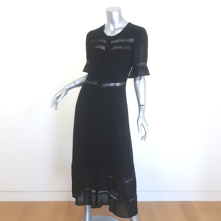 Reformation Woodson Lace-Trim Button-Up Midi Dress Black Crepe Size 8 NEW