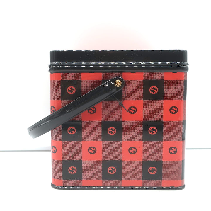 Gucci Mad Cookies Top Handle Lunchbox Bag Red &amp; Black Check Print Plastic NEW