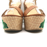 MICHAEL Michael Kors Fisher Palm Leaf Beaded Wedge Sandals Brown Leather Size 8