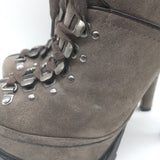 Alaia Platform Hiking Boots Dark Taupe Suede Size 38.5 Lace-Up Ankle Boots