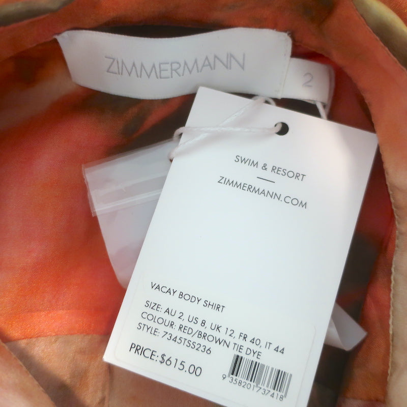 Zimmermann Vacay Tie Dye Shirt &amp; Relaxed Pants Set Pink/Orange Silk Size 2 NEW