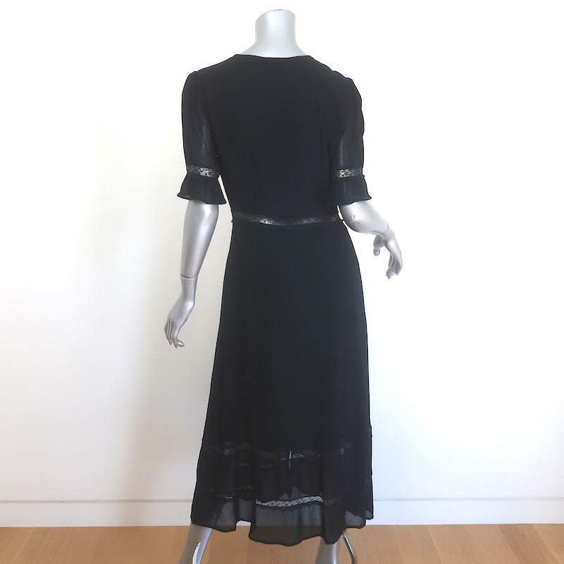 Reformation Woodson Lace-Trim Button-Up Midi Dress Black Crepe Size 8 NEW