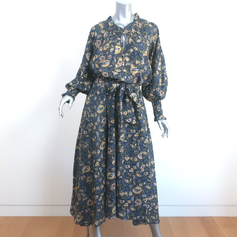Chufy Long Sleeve Maxi Dress Bellini Navy Floral Print Cotton-Silk Size Medium Chufy Long Sleeve Maxi Dress Bellini Navy Floral Print Cotton-Silk Size Medium