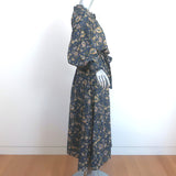 Chufy Long Sleeve Maxi Dress Bellini Navy Floral Print Cotton-Silk Size Medium