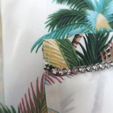 Le Superbe Club Tropicana Crystal-Detail Shirt Palm Tree Print Silk Size 0