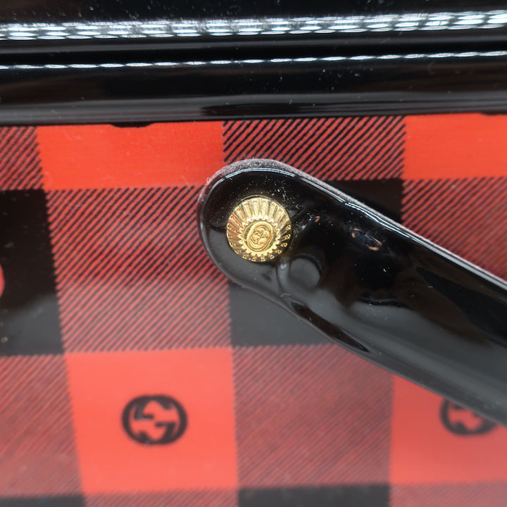 Gucci Mad Cookies Top Handle Lunchbox Bag Red &amp; Black Check Print Plastic NEW