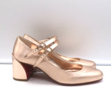 Christian Louboutin Miss Jane Mary Jane Pumps Pink Metallic Leather Size 36 NEW