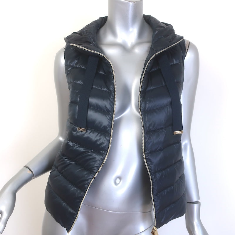 Herno Knit-Paneled Hooded Down Puffer Vest Navy Size 38