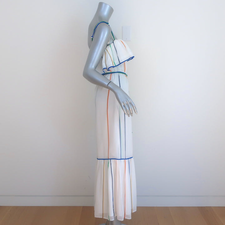 Derek Lam 10 Crosby Striped Ruffle Cami Maxi Dress White/Multi Crepe Size 6