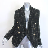 L'Agence Kenzie Fringed Tweed Blazer Black/Gold Size 4 Double Breasted Jacket