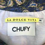 Chufy Long Sleeve Maxi Dress Bellini Navy Floral Print Cotton-Silk Size Medium