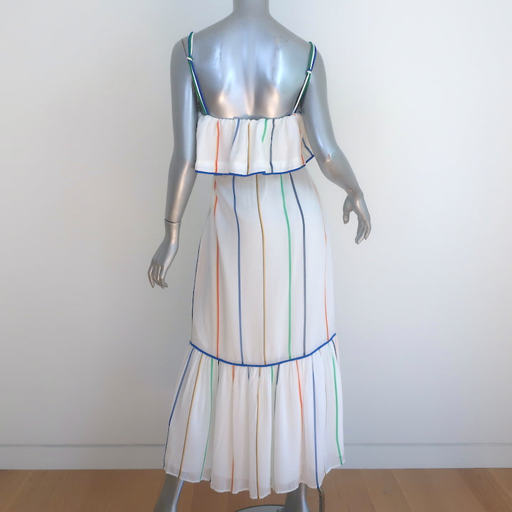 Derek Lam 10 Crosby Striped Ruffle Cami Maxi Dress White/Multi Crepe Size 6
