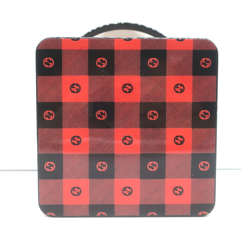 Gucci Mad Cookies Top Handle Lunchbox Bag Red &amp; Black Check Print Plastic NEW
