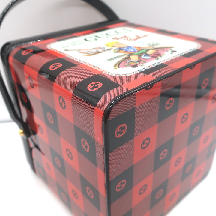 Gucci Mad Cookies Top Handle Lunchbox Bag Red &amp; Black Check Print Plastic NEW
