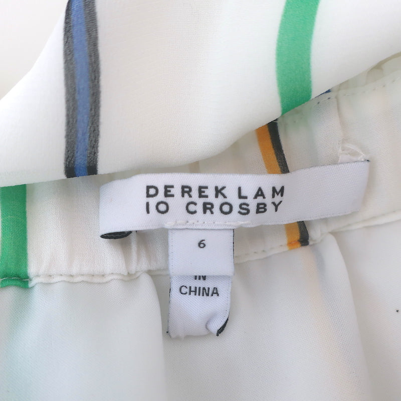 Derek Lam 10 Crosby Striped Ruffle Cami Maxi Dress White/Multi Crepe Size 6