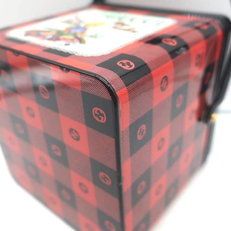 Gucci Mad Cookies Top Handle Lunchbox Bag Red &amp; Black Check Print Plastic NEW