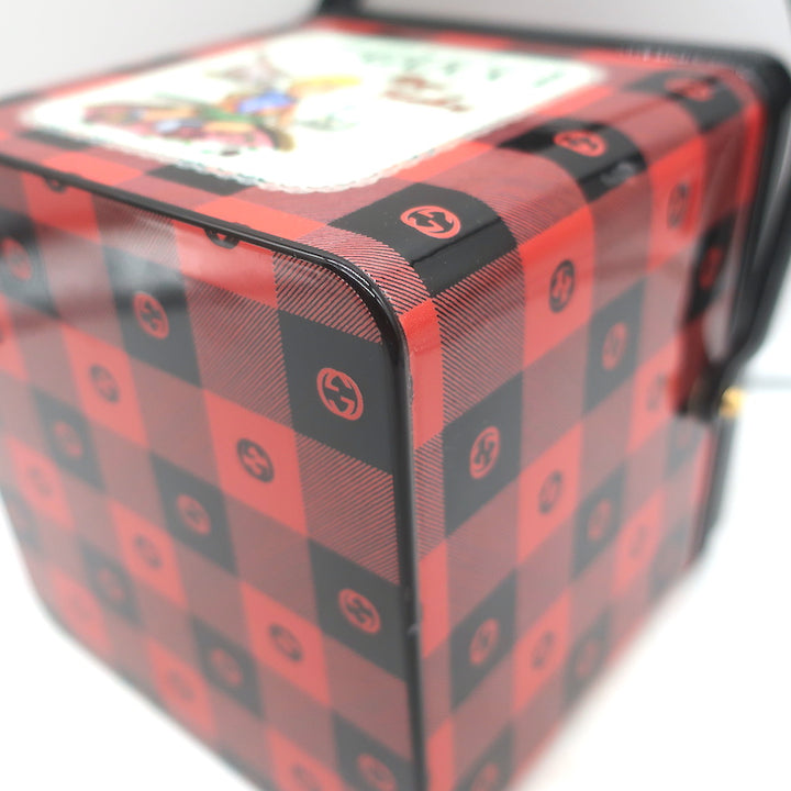 Gucci Mad Cookies Top Handle Lunchbox Bag Red &amp; Black Check Print Plastic NEW