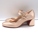Christian Louboutin Miss Jane Mary Jane Pumps Pink Metallic Leather Size 36 NEW