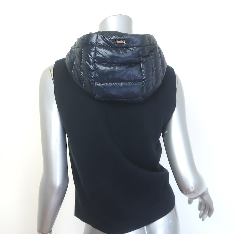 Herno Knit-Paneled Hooded Down Puffer Vest Navy Size 38