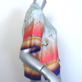 Forte Forte Sunset Bird Print Cropped Silk Shirt Size 2 Short Sleeve Top