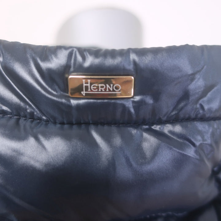 Herno Knit-Paneled Hooded Down Puffer Vest Navy Size 38