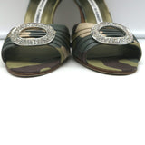 Manolo Blahnik Sedaraby Crystal Buckle d'Orsay Pumps Camo Print Satin Size 38
