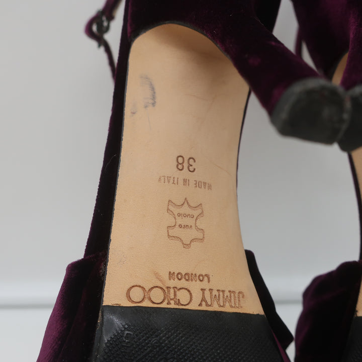 Jimmy Choo Twist Sandals Macy Purple Velvet Size 38 Ankle Strap Platform Heels