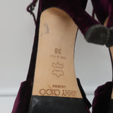 Jimmy Choo Twist Sandals Macy Purple Velvet Size 38 Ankle Strap Platform Heels