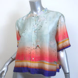 Forte Forte Sunset Bird Print Cropped Silk Shirt Size 2 Short Sleeve Top