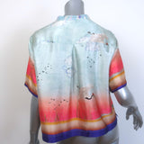 Forte Forte Sunset Bird Print Cropped Silk Shirt Size 2 Short Sleeve Top