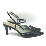 Gucci Cutout Ankle Strap Pumps Black Leather Size 8.5 Pointed Toe Heels
