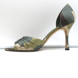Manolo Blahnik Sedaraby Crystal Buckle d'Orsay Pumps Camo Print Satin Size 38