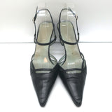 Gucci Cutout Ankle Strap Pumps Black Leather Size 8.5 Pointed Toe Heels