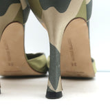 Manolo Blahnik Sedaraby Crystal Buckle d'Orsay Pumps Camo Print Satin Size 38