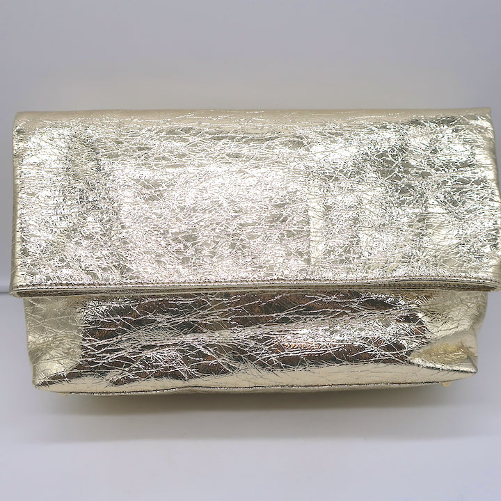 Zimmermann Fold Over Large Clutch Gold Metallic Leather NEW