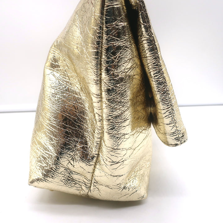Zimmermann Fold Over Large Clutch Gold Metallic Leather NEW