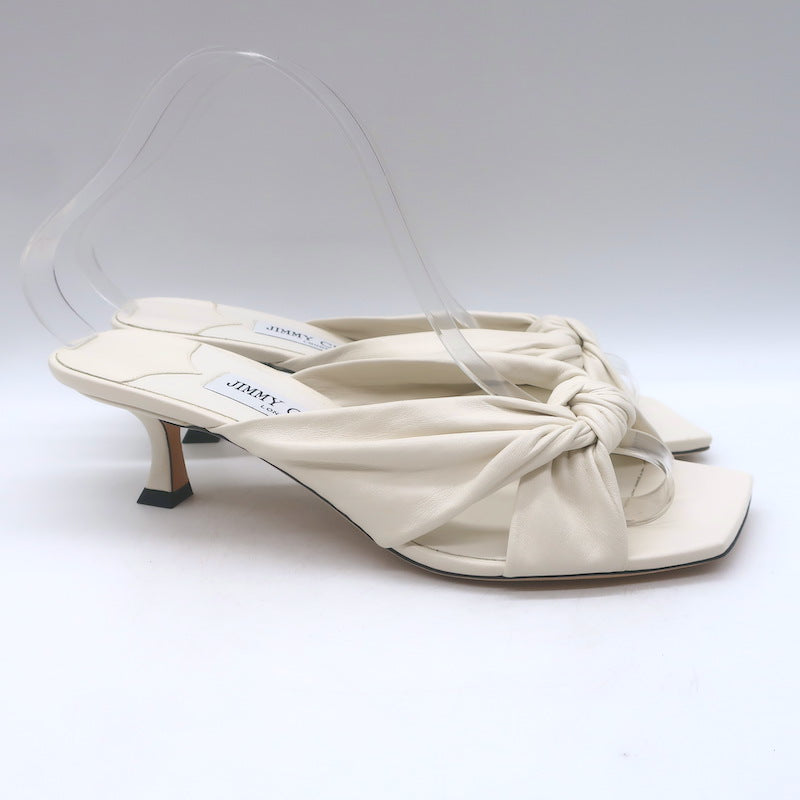 Jimmy Choo Avenue 50 Knotted Leather Mule Sandals Cream Size 39 NEW