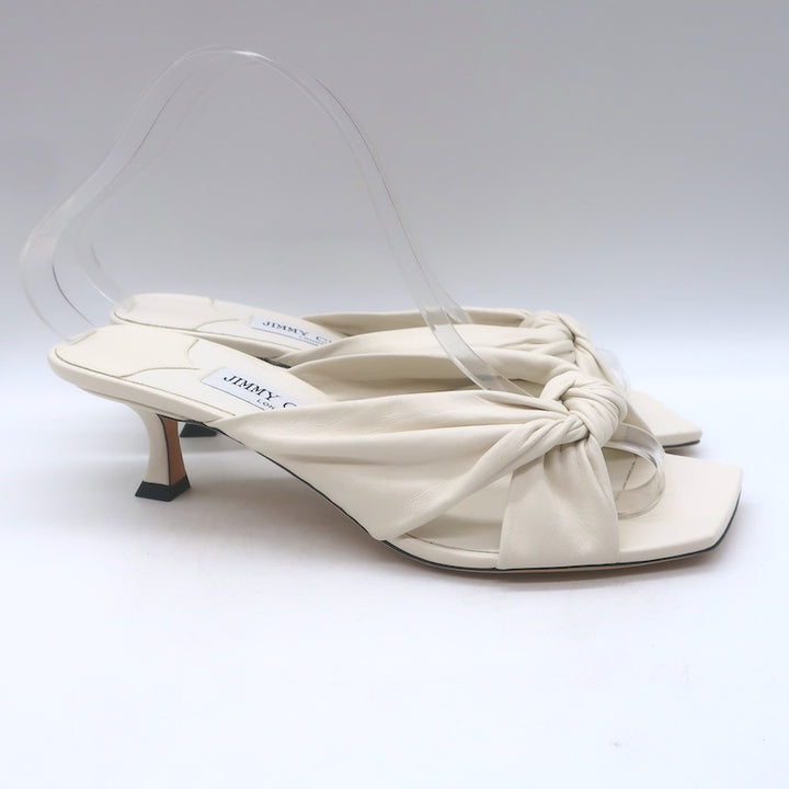 Jimmy Choo Avenue 50 Knotted Leather Mule Sandals Cream Size 39 NEW